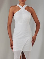 Jolie Moi White Cross Neck Slit Bodycon Dress - Image 3 of 6