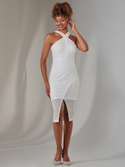 Jolie Moi White Cross Neck Slit Bodycon Dress - Image 5 of 6