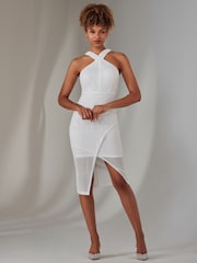 Jolie Moi White Cross Neck Slit Bodycon Dress - Image 6 of 6