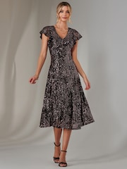 Jolie Moi Black Fit & Flare Sequin V-Neck Midaxi Dress - Image 1 of 6