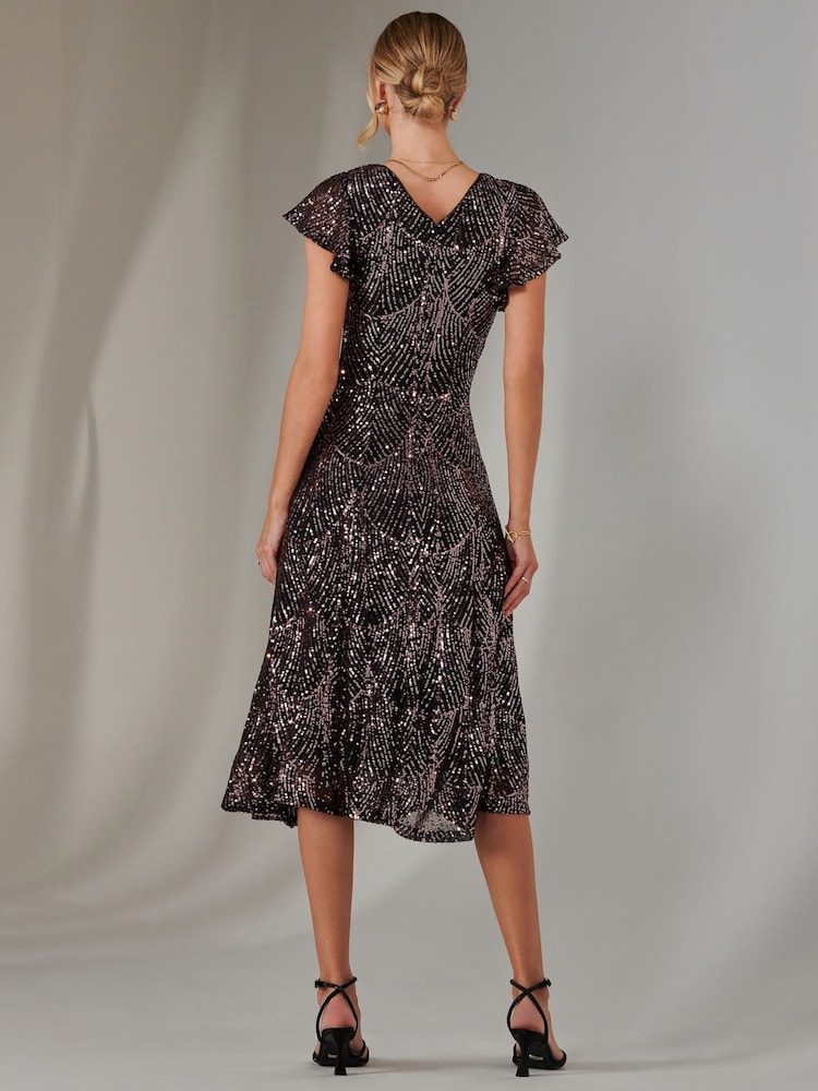Jolie Moi Black Fit & Flare Sequin V-Neck Midaxi Dress - Image 2 of 6