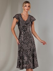 Jolie Moi Black Fit & Flare Sequin V-Neck Midaxi Dress - Image 4 of 6