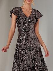 Jolie Moi Black Fit & Flare Sequin V-Neck Midaxi Dress - Image 5 of 6