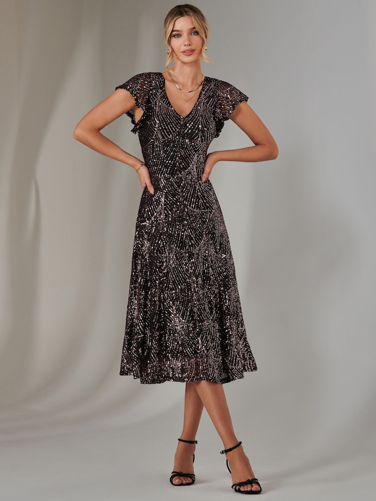 Jolie Moi Black Fit & Flare Sequin V-Neck Midaxi Dress - Image 6 of 6