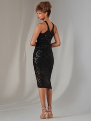 Jolie Moi Black Cross Neck Slit Bodycon Dress - Image 4 of 6