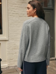 Grey Melange Pattern Crew Neck Knitted Jumper with Wool - Image 4 of 8