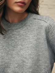 Grey Melange Pattern Crew Neck Knitted Jumper with Wool - Image 5 of 8
