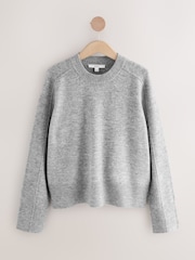Grey Melange Pattern Crew Neck Knitted Jumper with Wool - Image 6 of 8