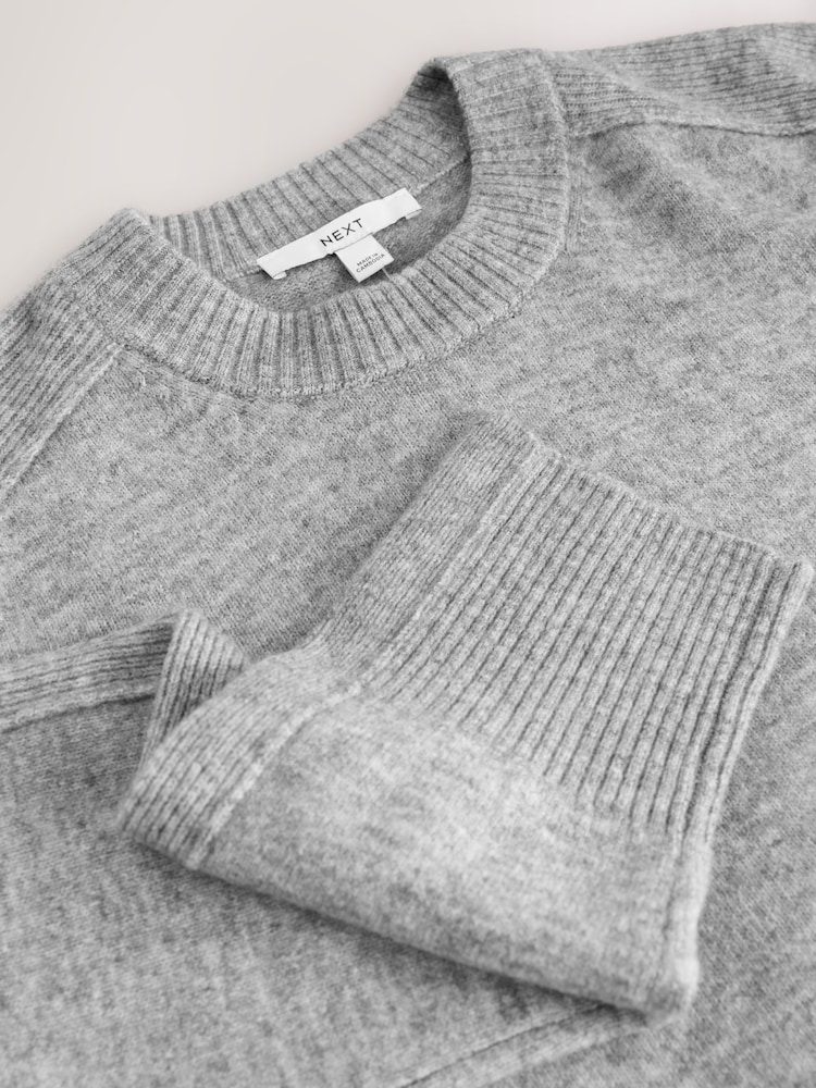 Grey Melange Pattern Crew Neck Knitted Jumper with Wool - Image 8 of 8 Grey Melange Pattern Crew Neck Knitted Jumper with Wool - Image 8 of 8