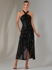 Jolie Moi Black Cross Neck Frill Hem Maxi Dress - Image 1 of 6