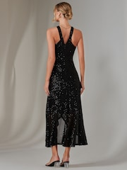 Jolie Moi Black Cross Neck Frill Hem Maxi Dress - Image 2 of 6