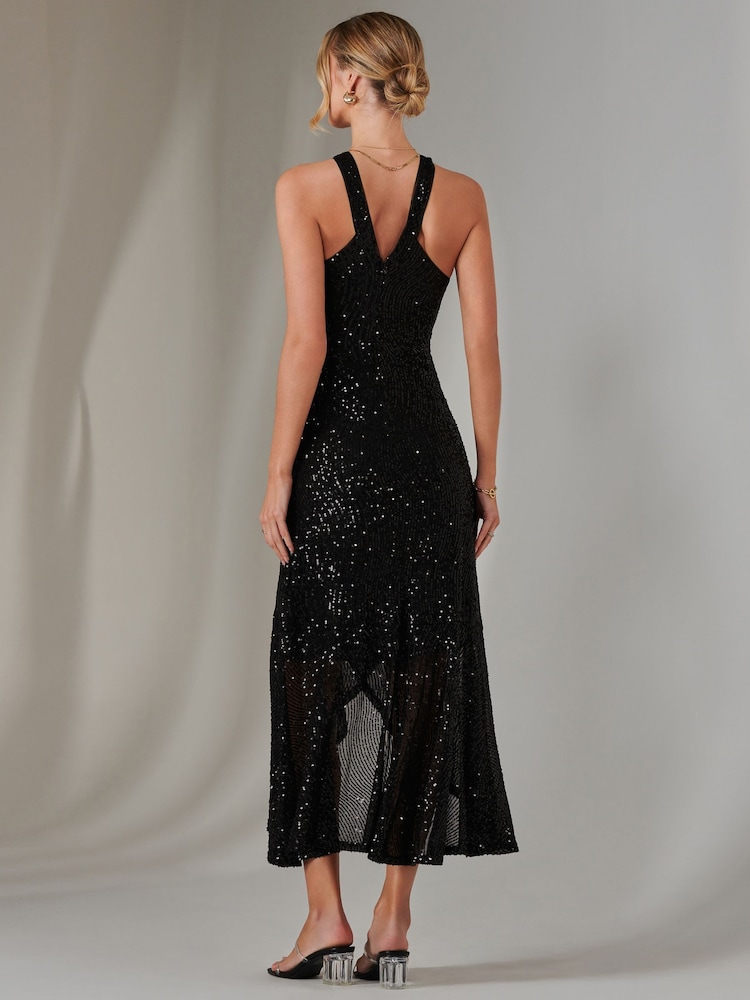 Jolie Moi Black Cross Neck Frill Hem Maxi Dress - Image 2 of 6