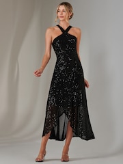 Jolie Moi Black Cross Neck Frill Hem Maxi Dress - Image 4 of 6