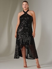 Jolie Moi Black Cross Neck Frill Hem Maxi Dress - Image 5 of 6