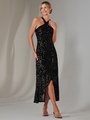 Jolie Moi Black Cross Neck Frill Hem Maxi Dress - Image 6 of 6
