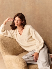 Ecru Stitch V-Neck Bow Argyle Jumper - Image 4 of 9