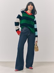 Multi Colour Stripe Crew Neck Knitted Jumper with Wool - Image 2 of 8