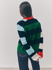 Multi Colour Stripe Crew Neck Knitted Jumper with Wool - Image 4 of 8