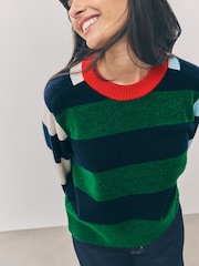 Multi Colour Stripe Crew Neck Knitted Jumper with Wool - Image 5 of 8