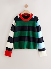 Multi Colour Stripe Crew Neck Knitted Jumper with Wool - Image 6 of 8