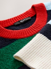 Multi Colour Stripe Crew Neck Knitted Jumper with Wool - Image 8 of 8