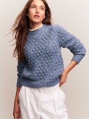 Blue Chambray Frill Collar Stitch Detail Jumper With Wool - Image 4 of 9