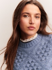 Blue Chambray Frill Collar Stitch Detail Jumper With Wool - Image 5 of 9