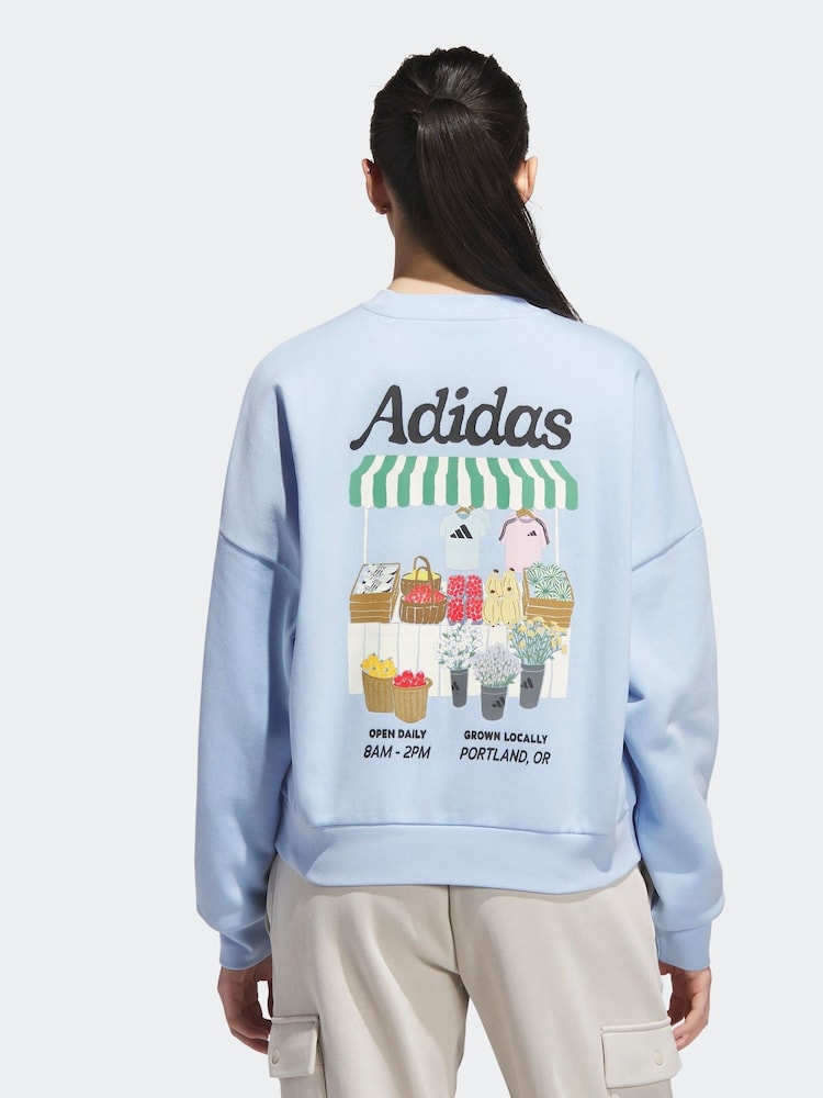 adidas Blue Farmers Market Graphic Loose Fit Sweatshirt - Image 2 of 6