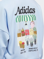 adidas Blue Farmers Market Graphic Loose Fit Sweatshirt - Image 4 of 6
