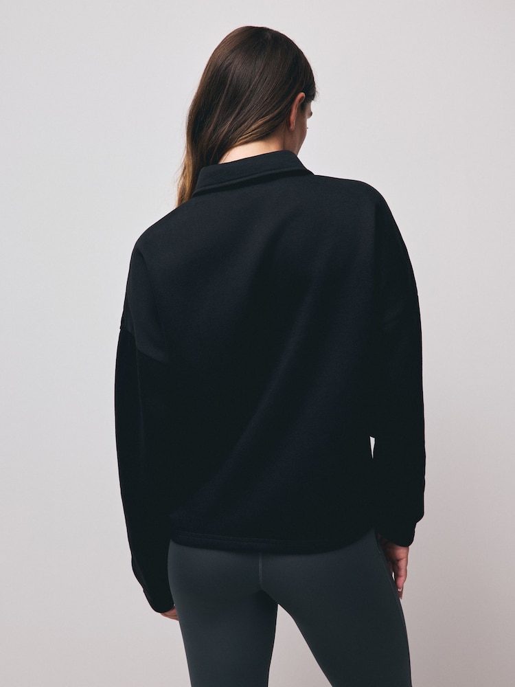 adidas Black Essentials Linear Polo Sweatshirt - Image 2 of 5 adidas Black Essentials Linear Polo Sweatshirt - Image 2 of 5
