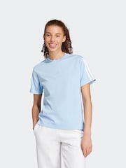 adidas Blue Essentials 3-Stripes 100% Cotton T-Shirt - Image 1 of 6