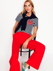 Boden Blue Relaxed Heart Novelty Breton 100% Cotton T-Shirt - Image 1 of 5