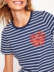 Boden Blue Relaxed Heart Novelty Breton 100% Cotton T-Shirt - Image 2 of 5