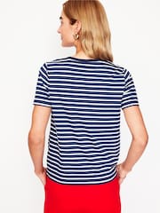 Boden Blue Relaxed Heart Novelty Breton 100% Cotton T-Shirt - Image 3 of 5