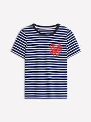 Boden Blue Relaxed Heart Novelty Breton 100% Cotton T-Shirt - Image 5 of 5
