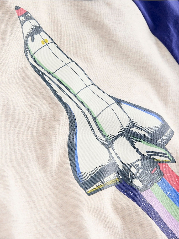 Boden Blue Rocket Glow In The Dark Raglan 100% Cotton T-Shirt - Image 3 of 3 Boden Blue Rocket Glow In The Dark Raglan 100% Cotton T-Shirt - Image 3 of 3