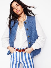 Boden Blue Denim Quilted 100% Cotton Gilet - Image 1 of 5