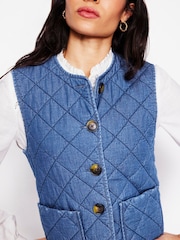Boden Blue Denim Quilted 100% Cotton Gilet - Image 2 of 5