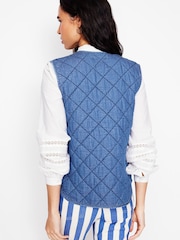 Boden Blue Denim Quilted 100% Cotton Gilet - Image 3 of 5
