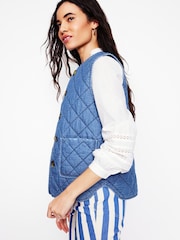 Boden Blue Denim Quilted 100% Cotton Gilet - Image 4 of 5