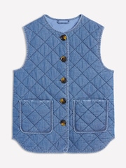 Boden Blue Denim Quilted 100% Cotton Gilet - Image 5 of 5