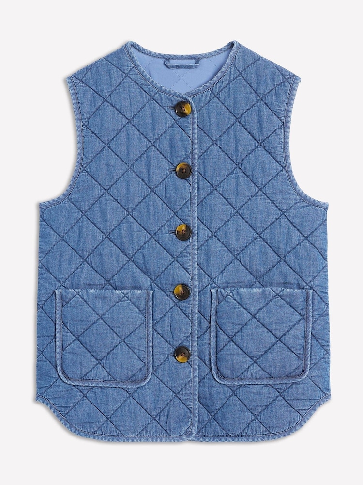 Boden Blue Denim Quilted 100% Cotton Gilet - Image 5 of 5