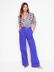 Boden Blue Brompton Wide Leg 100% Cotton Trousers - Image 1 of 5