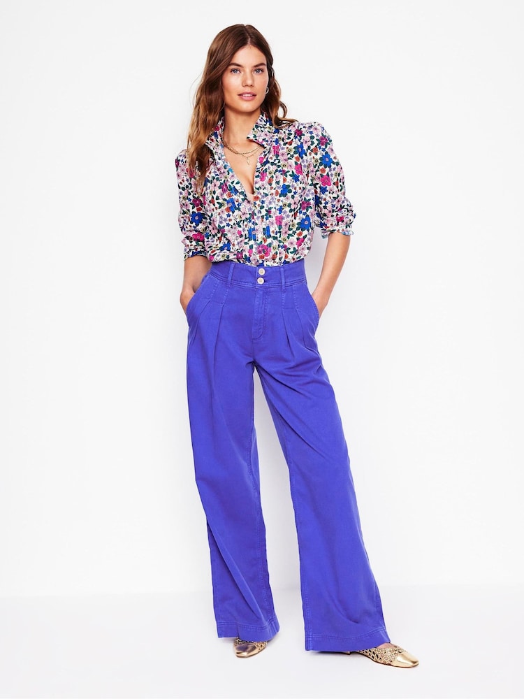 Boden Blue Brompton Wide Leg 100% Cotton Trousers - Image 1 of 5