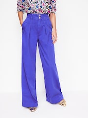 Boden Blue Brompton Wide Leg 100% Cotton Trousers - Image 4 of 5