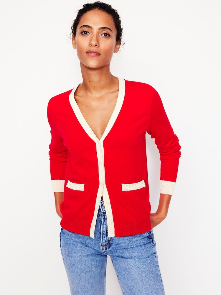 Boden Red Emilia Cotton V-Neck Cardigan - Image 1 of 6 Boden Red Emilia Cotton V-Neck Cardigan - Image 1 of 6