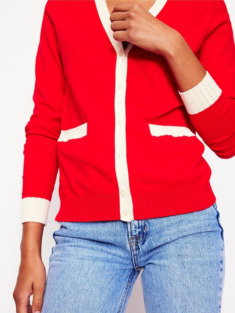 Boden Red Emilia Cotton V-Neck Cardigan - Image 2 of 6 Boden Red Emilia Cotton V-Neck Cardigan - Image 2 of 6