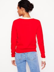 Boden Red Emilia Cotton V-Neck Cardigan - Image 3 of 6