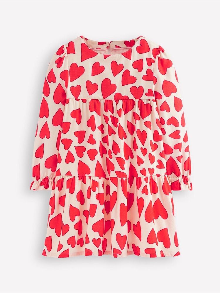 Boden Red Betsy Heart Tiered Twirly 100% Cotton Dress - Image 1 of 3