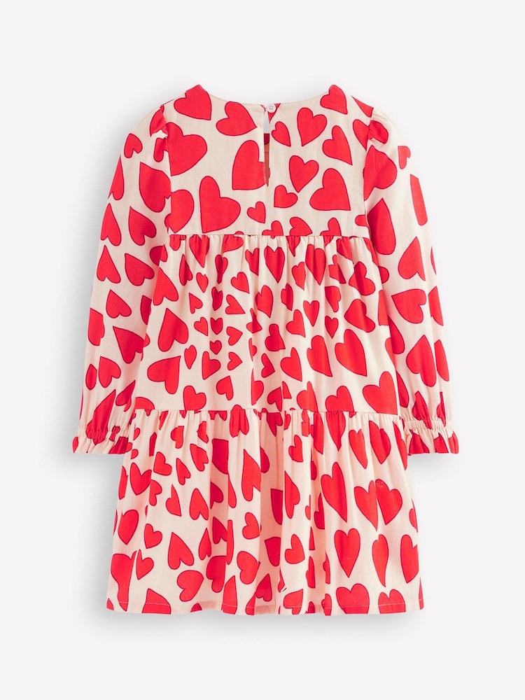Boden Red Betsy Heart Tiered Twirly 100% Cotton Dress - Image 2 of 3